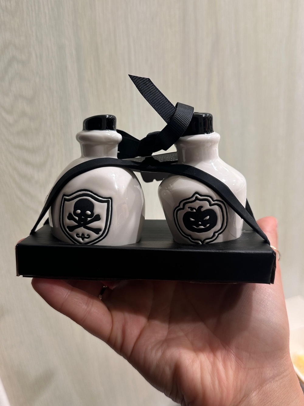 Rae Dunn Cream Ceramic Salt & Pepper Set with Black Accents